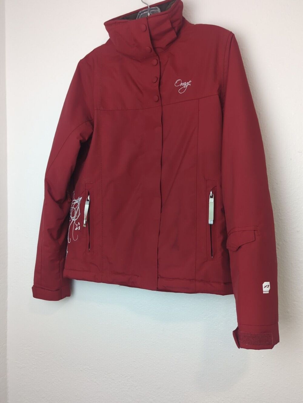 Orage Women’s Ski Jacket. Pr1me/OT. Red with Floral Design on Side Size XS